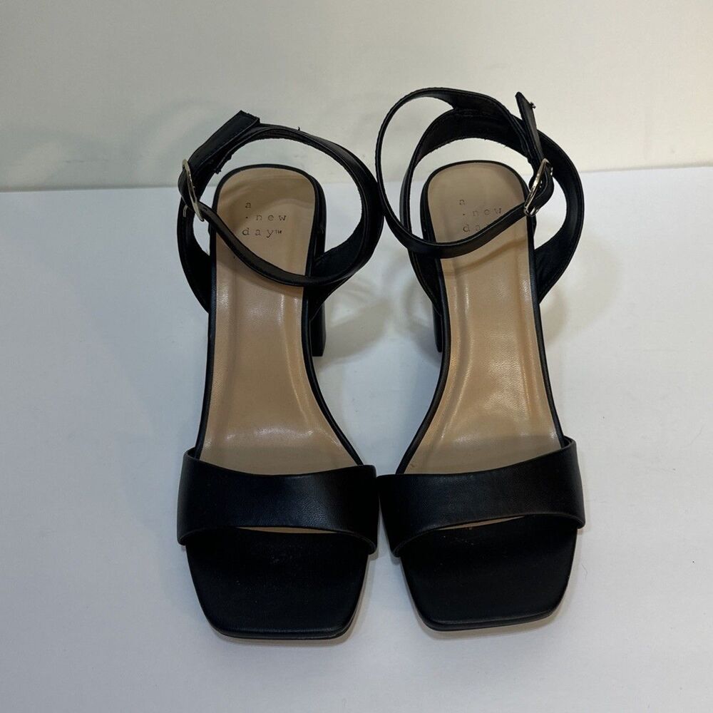 A New Day Women's Black Block 4” Heel Ankle Strap Sandals Size 9 M